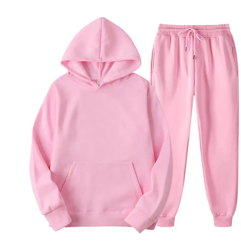 Men's Hooded Tracksuit 2-Piece Set – Sweatshirt & Drawstring Pants Sportswear, Unisex Running Suit for Autumn