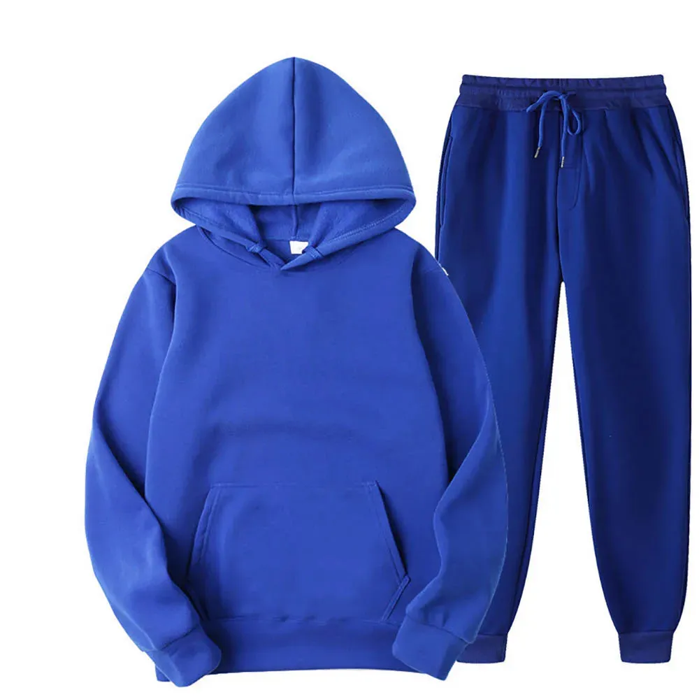 Men's Hooded Tracksuit 2-Piece Set – Sweatshirt & Drawstring Pants Sportswear, Unisex Running Suit for Autumn