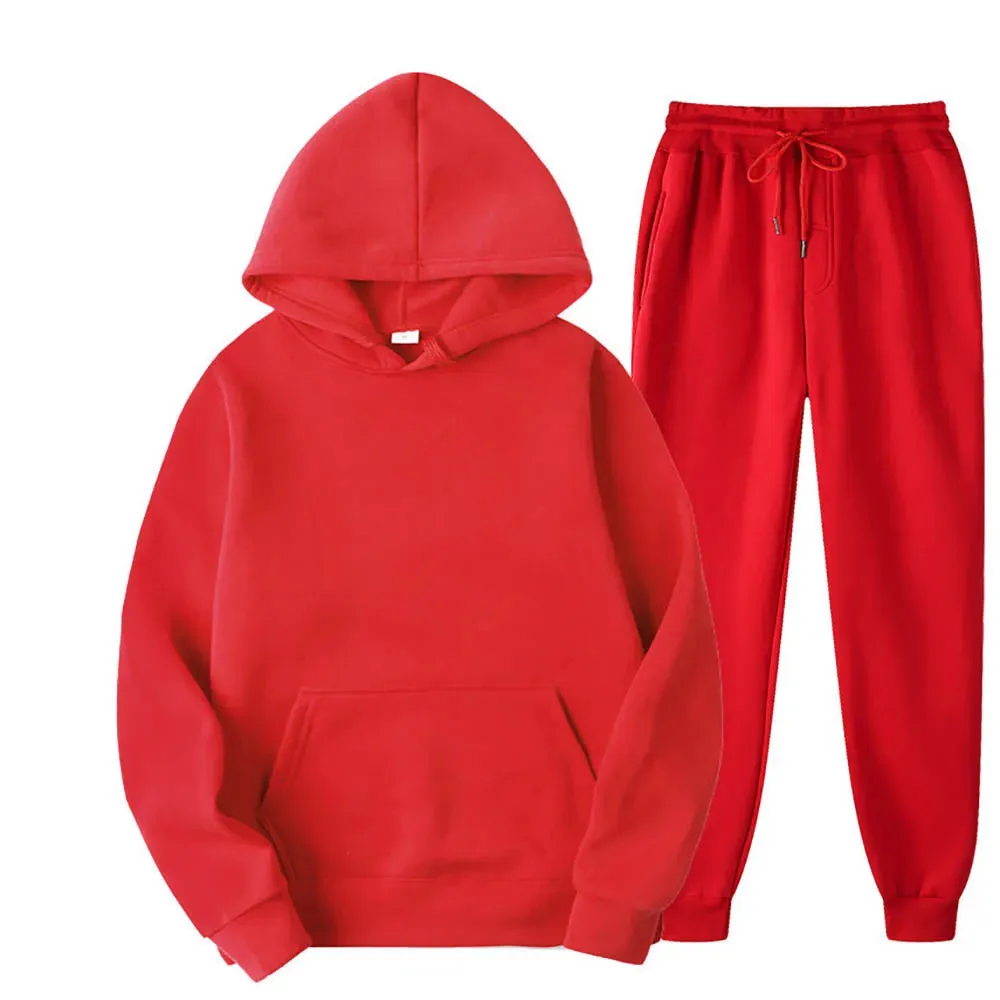 Men's Hooded Tracksuit 2-Piece Set – Sweatshirt & Drawstring Pants Sportswear, Unisex Running Suit for Autumn