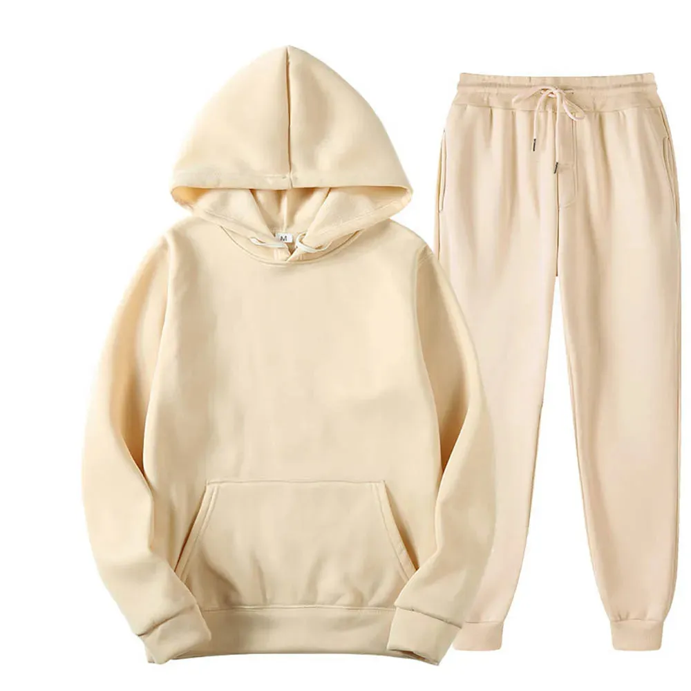 Men's Hooded Tracksuit 2-Piece Set – Sweatshirt & Drawstring Pants Sportswear, Unisex Running Suit for Autumn