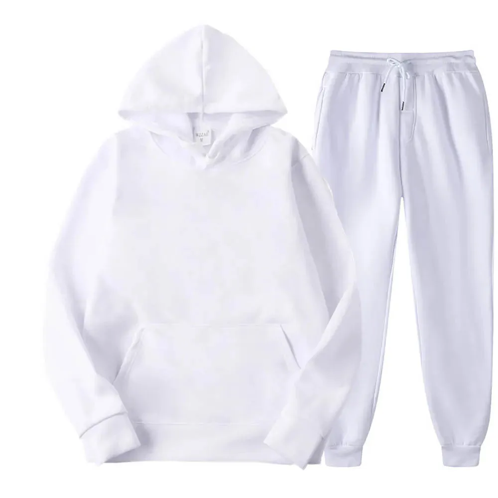 Men's Hooded Tracksuit 2-Piece Set – Sweatshirt & Drawstring Pants Sportswear, Unisex Running Suit for Autumn