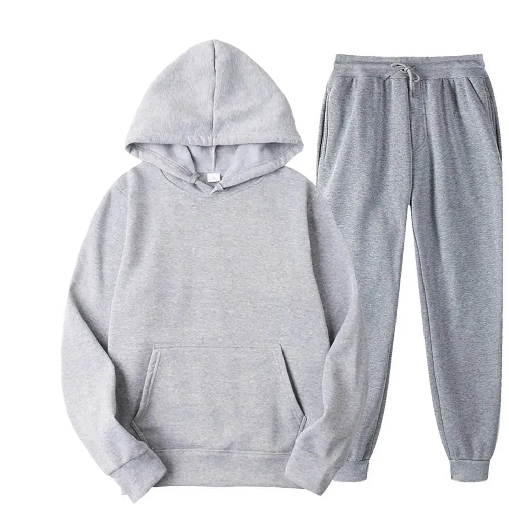 Men's Hooded Tracksuit 2-Piece Set – Sweatshirt & Drawstring Pants Sportswear, Unisex Running Suit for Autumn