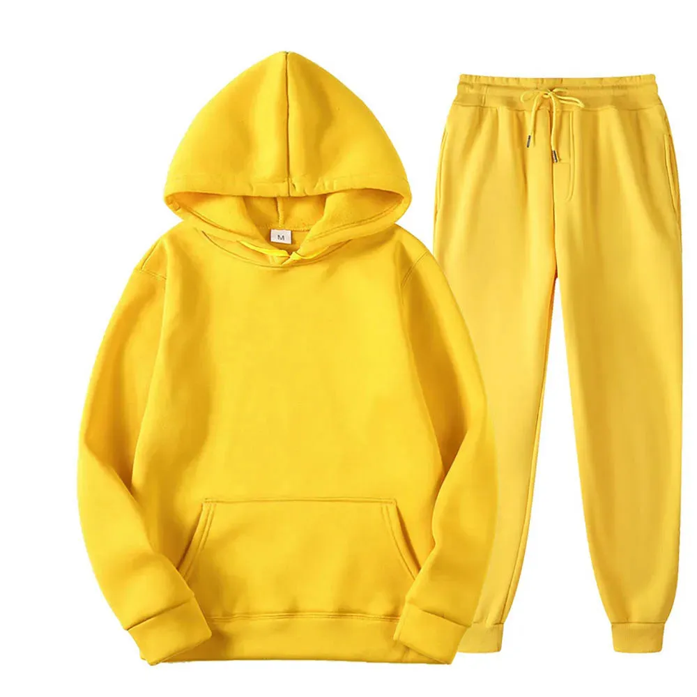 Men's Hooded Tracksuit 2-Piece Set – Sweatshirt & Drawstring Pants Sportswear, Unisex Running Suit for Autumn