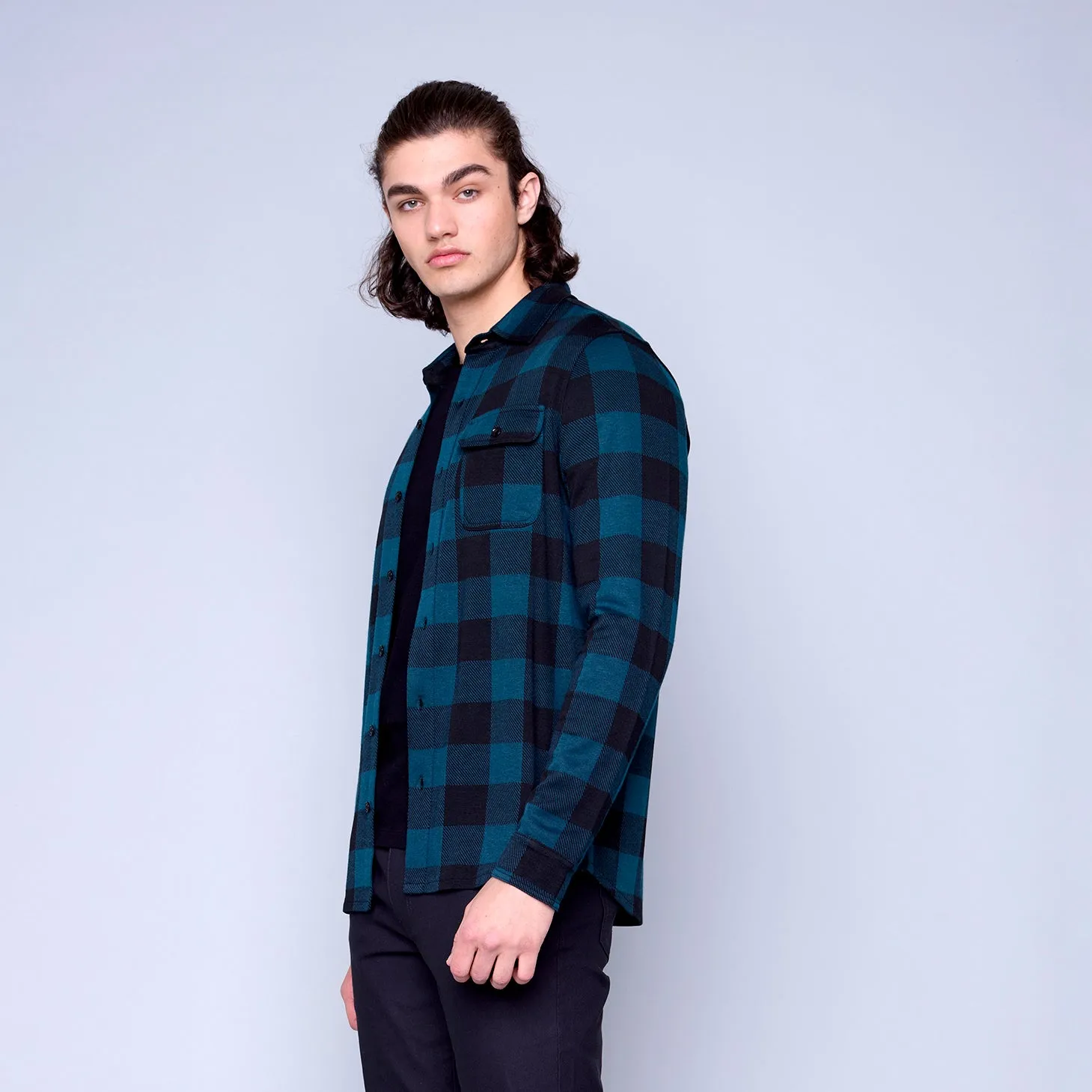 Mens Plaid Knit Button Up