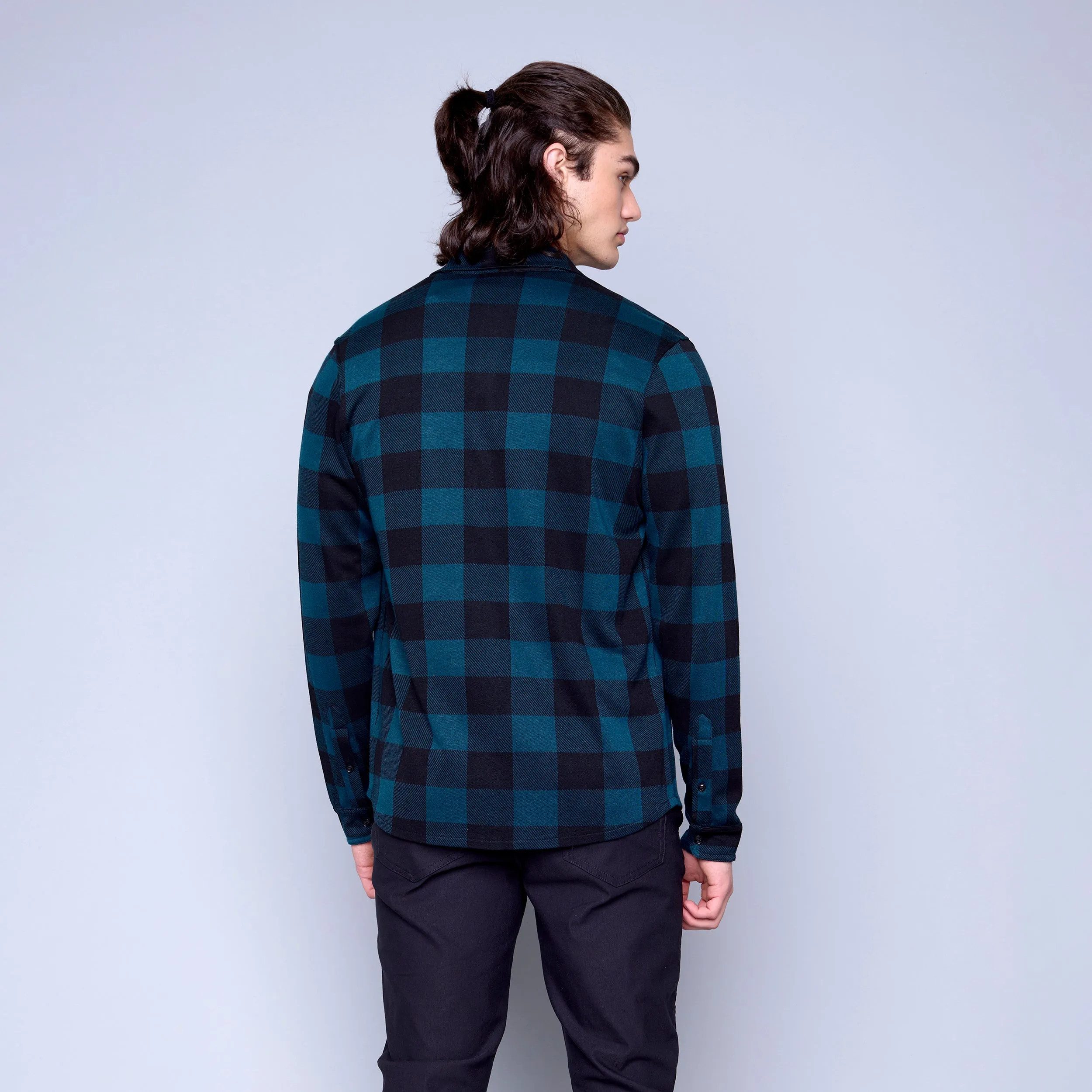 Mens Plaid Knit Button Up