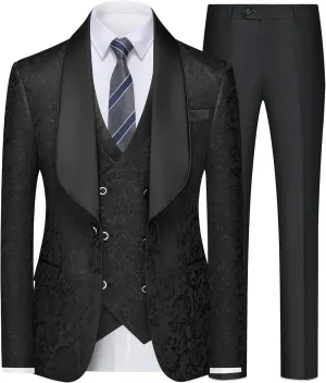 Mens Tuxedo Suit Set 3 Piece Slim Fit Wedding Prom Suit Blazer Jacket Vest Pants