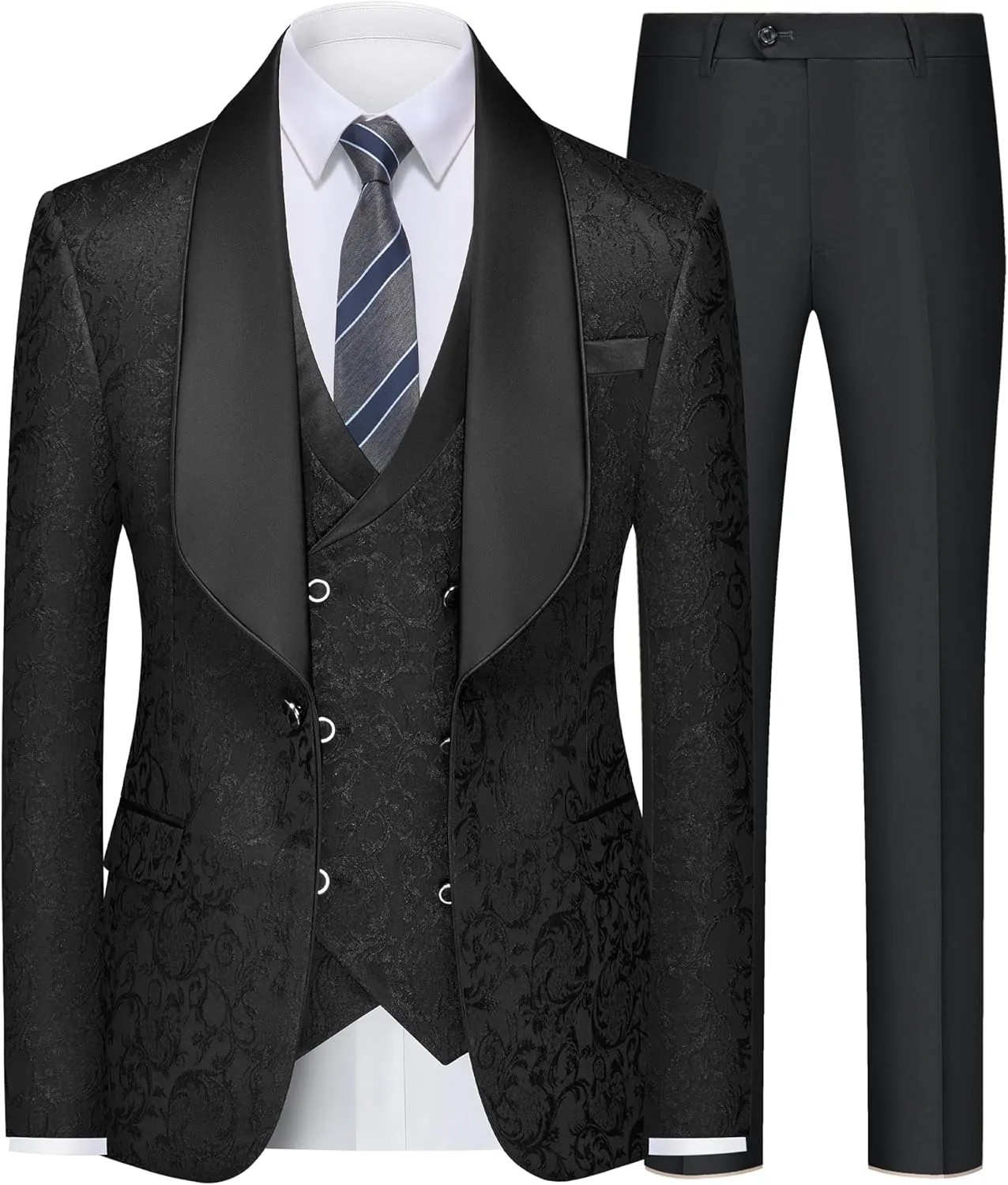 Mens Tuxedo Suit Set 3 Piece Slim Fit Wedding Prom Suit Blazer Jacket Vest Pants