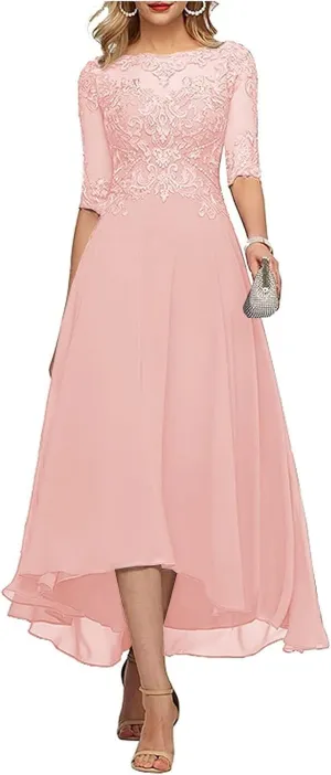 Mother of The Bride Dresses for Wedding Guest Tea Length Chiffon Lace Appliques Mother of The Groom Dress
