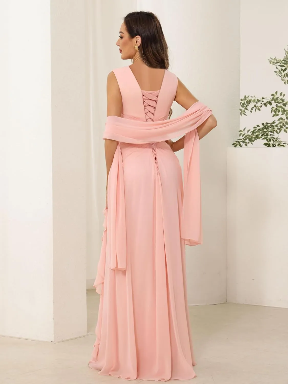 Mother of The Bride Dresses for Wedding Plus Size V Neck Chiffon Mother of The Groom Dresses MO026Q