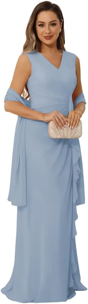 Mother of The Bride Dresses for Wedding Plus Size V Neck Chiffon Mother of The Groom Dresses MO026Q