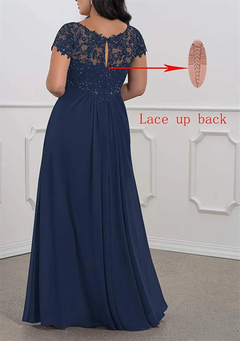 Mother of The Bride Dresses for Wedding V-Neck with Lace Appliques Long Chiffon Formal Evening Gowns for Women