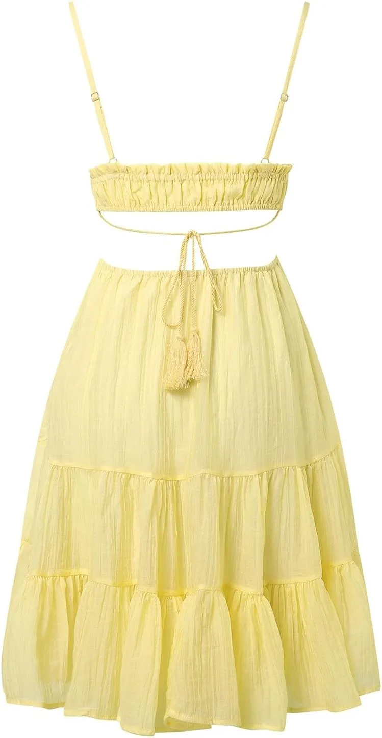 Party Dresses for Women Spaghetti Strap Short Beach Vacation Dress Sleeveless Ruffle Tiered Flowy A Line Mini Sundress