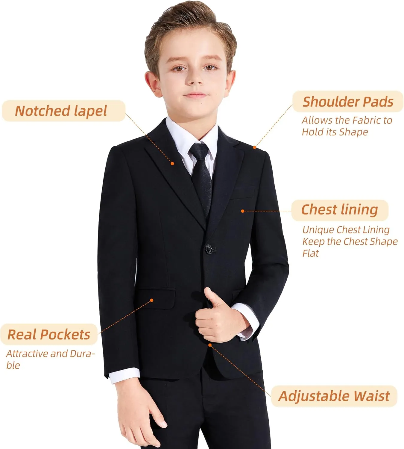 Plavict Boys Formal Suit Slim Fit for Boys Wedding Ring Bearer Outfit with Adjustable Waist