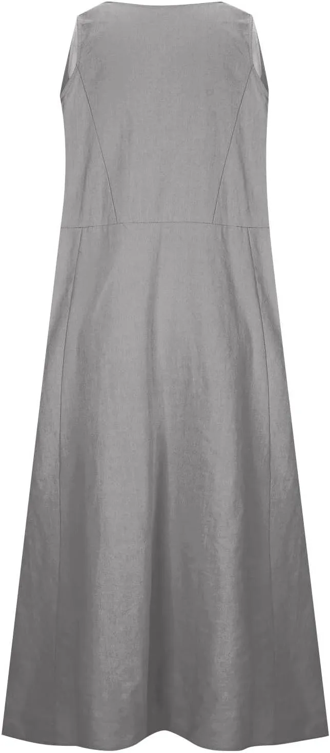 Plus Size Dresses for Curvy Women 2025 Flowy Round Neck Sleeveless Sundress Solid A Line Beach Midi Dress with Pocket