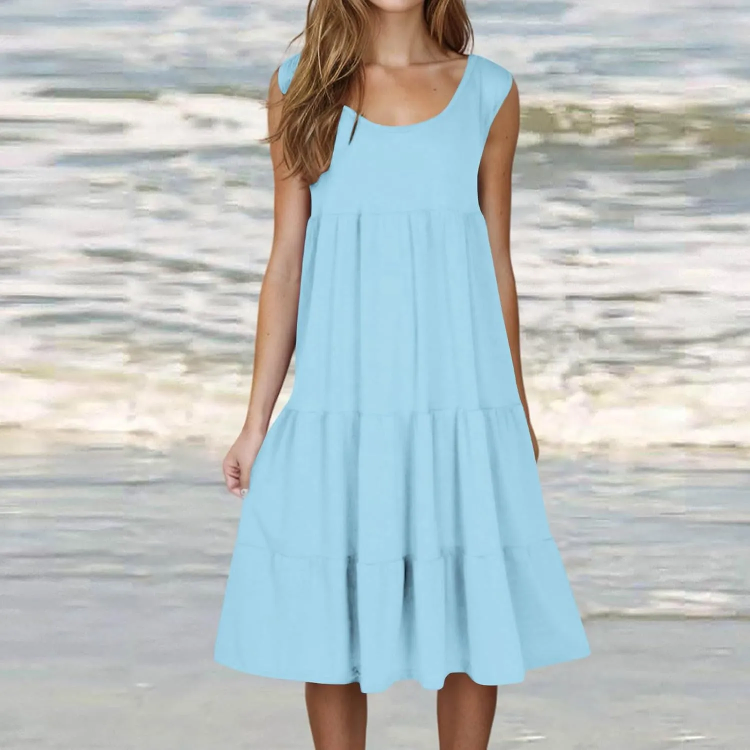 Plus Size Dresses for Curvy Women Fashion Pleated A Line 2025 Summer Dress Casual Beach Vacation Midi Sundress