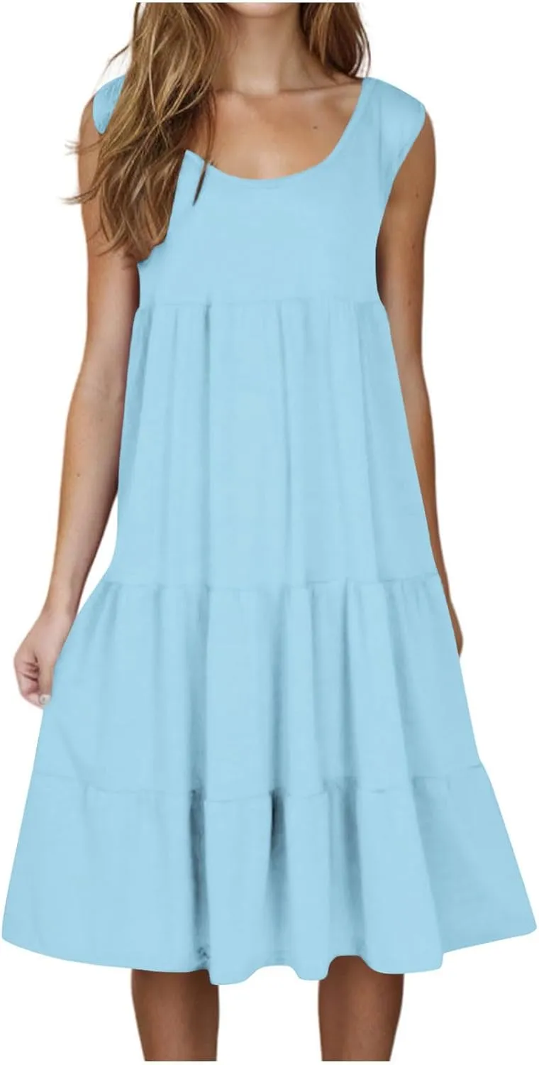 Plus Size Dresses for Curvy Women Fashion Pleated A Line 2025 Summer Dress Casual Beach Vacation Midi Sundress