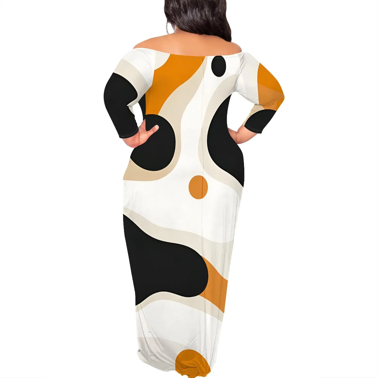 Plus Size Dresses for Curvy Women Sexy Off Shoulder Fall Dress Colorful Stripe Print Club Party Cocktail Fishtail Maxi Dress