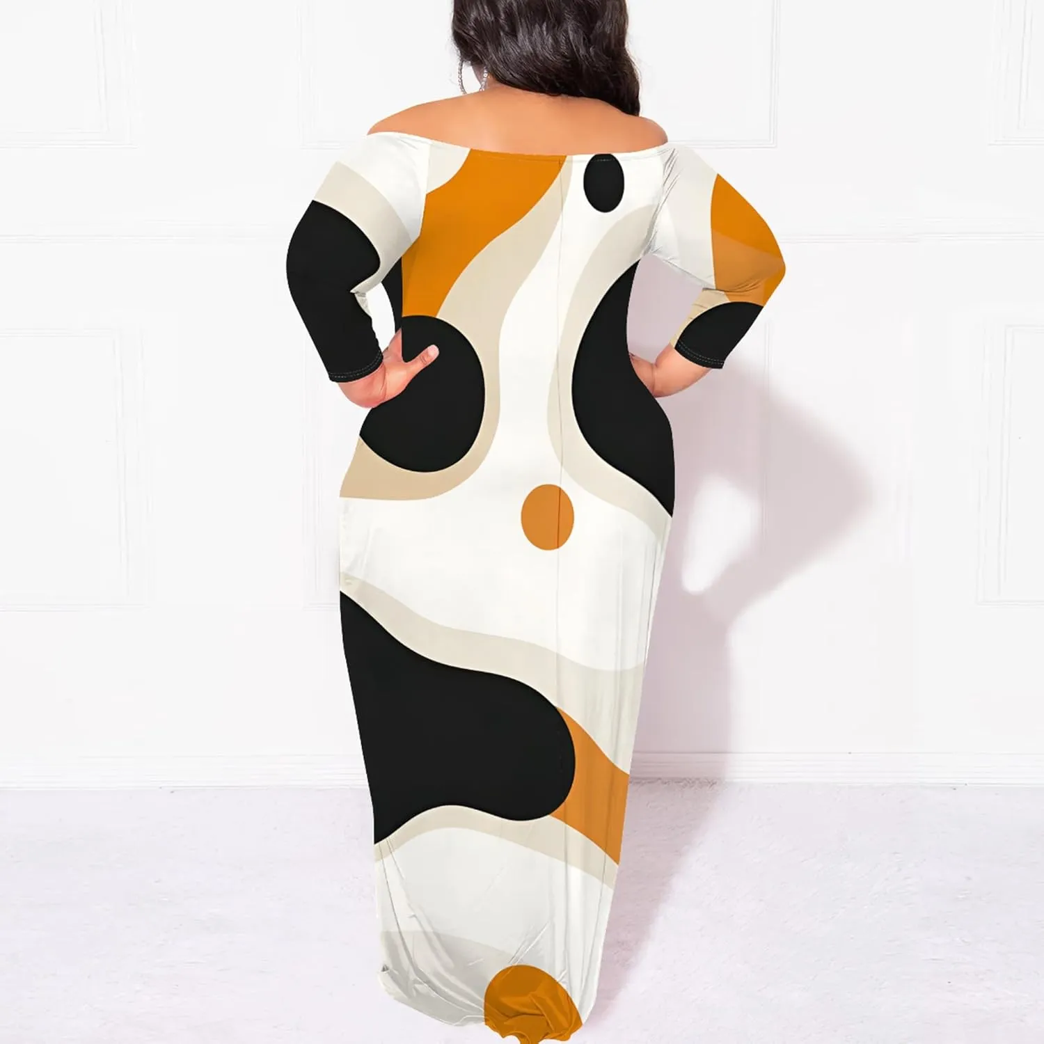 Plus Size Dresses for Curvy Women Sexy Off Shoulder Fall Dress Colorful Stripe Print Club Party Cocktail Fishtail Maxi Dress