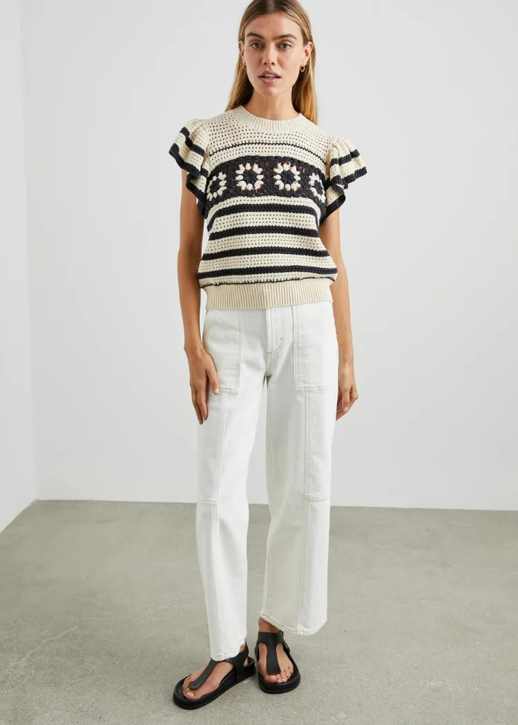 Rails Penelope Top - Oat Navy Crochet Stripe