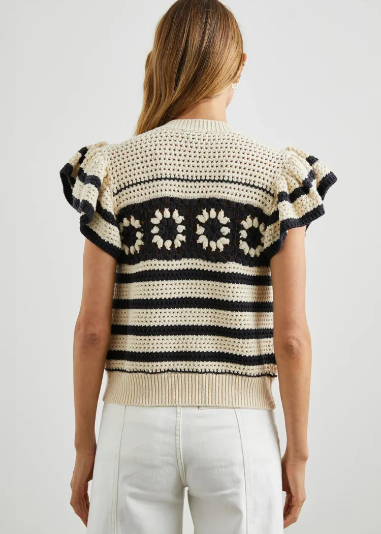 Rails Penelope Top - Oat Navy Crochet Stripe