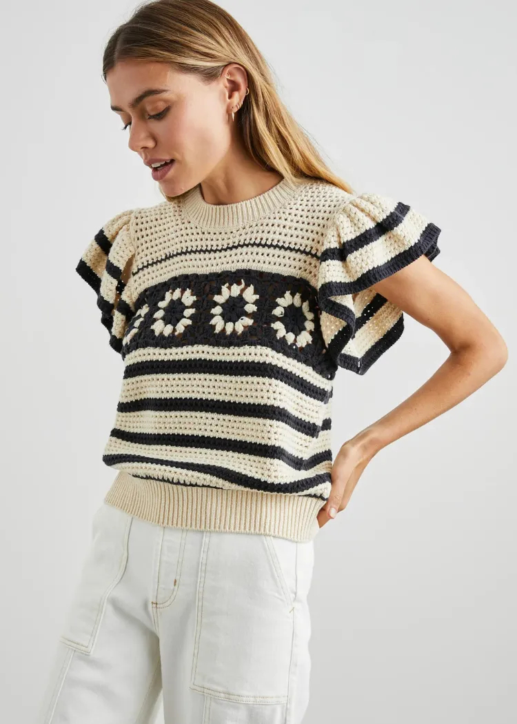 Rails Penelope Top - Oat Navy Crochet Stripe
