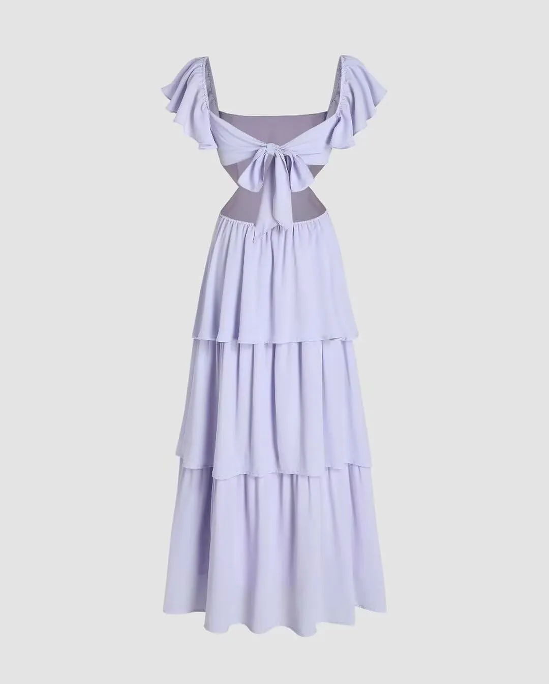 Ruffle Bridesmaid Dresses for Women Long Chiffon Square Neck Tiered Formal Dress for Wedding Guest