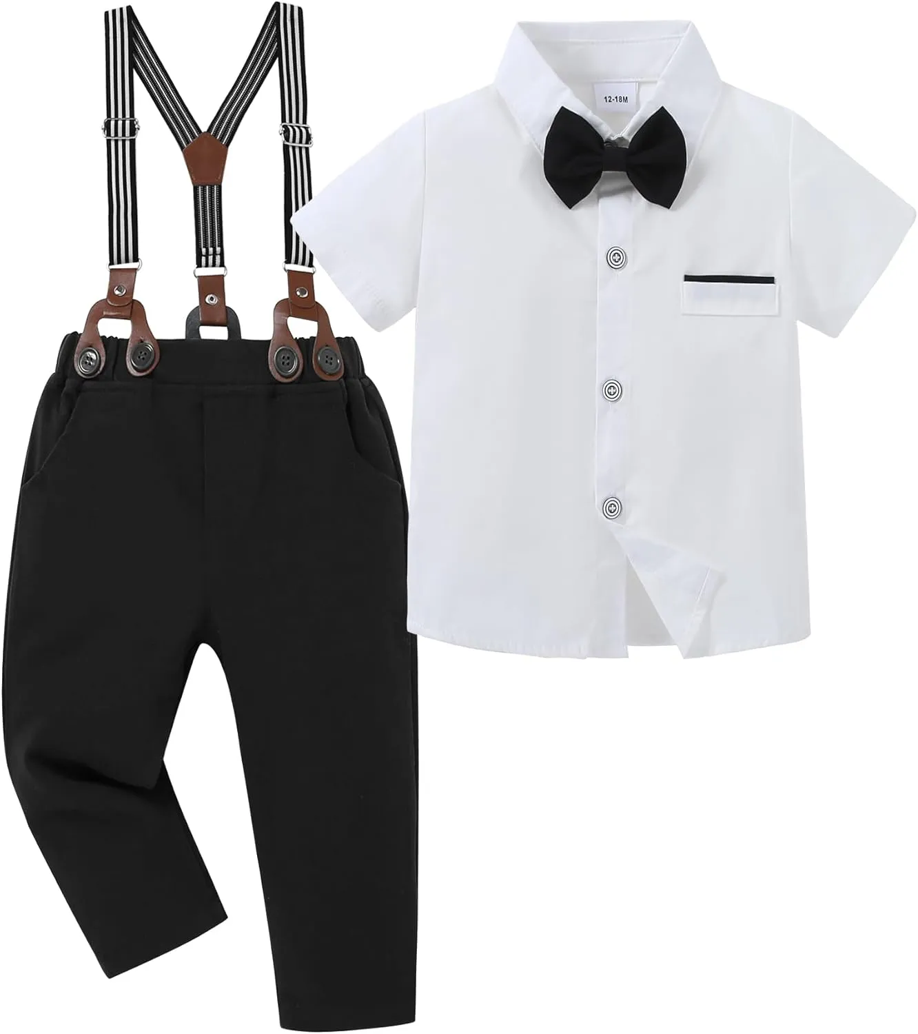 SANMIO Toddler Baby Boy Clothes Suit Gentleman Wedding Outfits, Formal Dress Shirt with Bowtie   Suspender Pants 1-5 Years