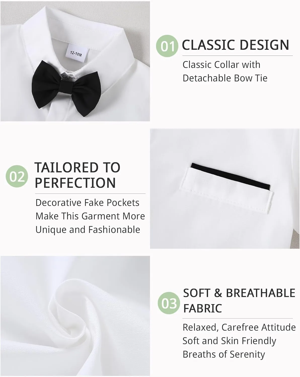 SANMIO Toddler Baby Boy Clothes Suit Gentleman Wedding Outfits, Formal Dress Shirt with Bowtie   Suspender Pants 1-5 Years