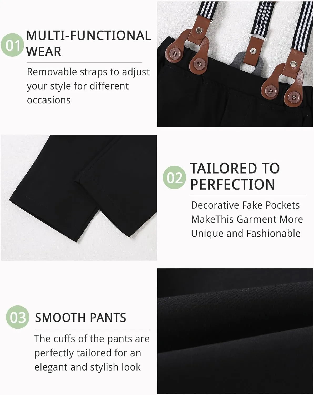 SANMIO Toddler Baby Boy Clothes Suit Gentleman Wedding Outfits, Formal Dress Shirt with Bowtie   Suspender Pants 1-5 Years