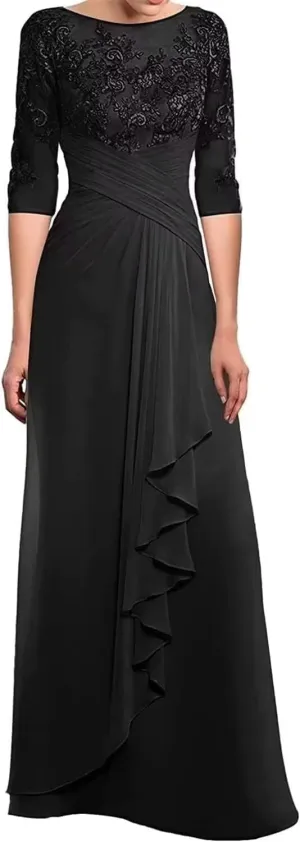 Sileb Mother of The Bride Dresses for Women Scoop Neck Lace Pleated Mother of The Bride Dress for Wedding Half Sleeve