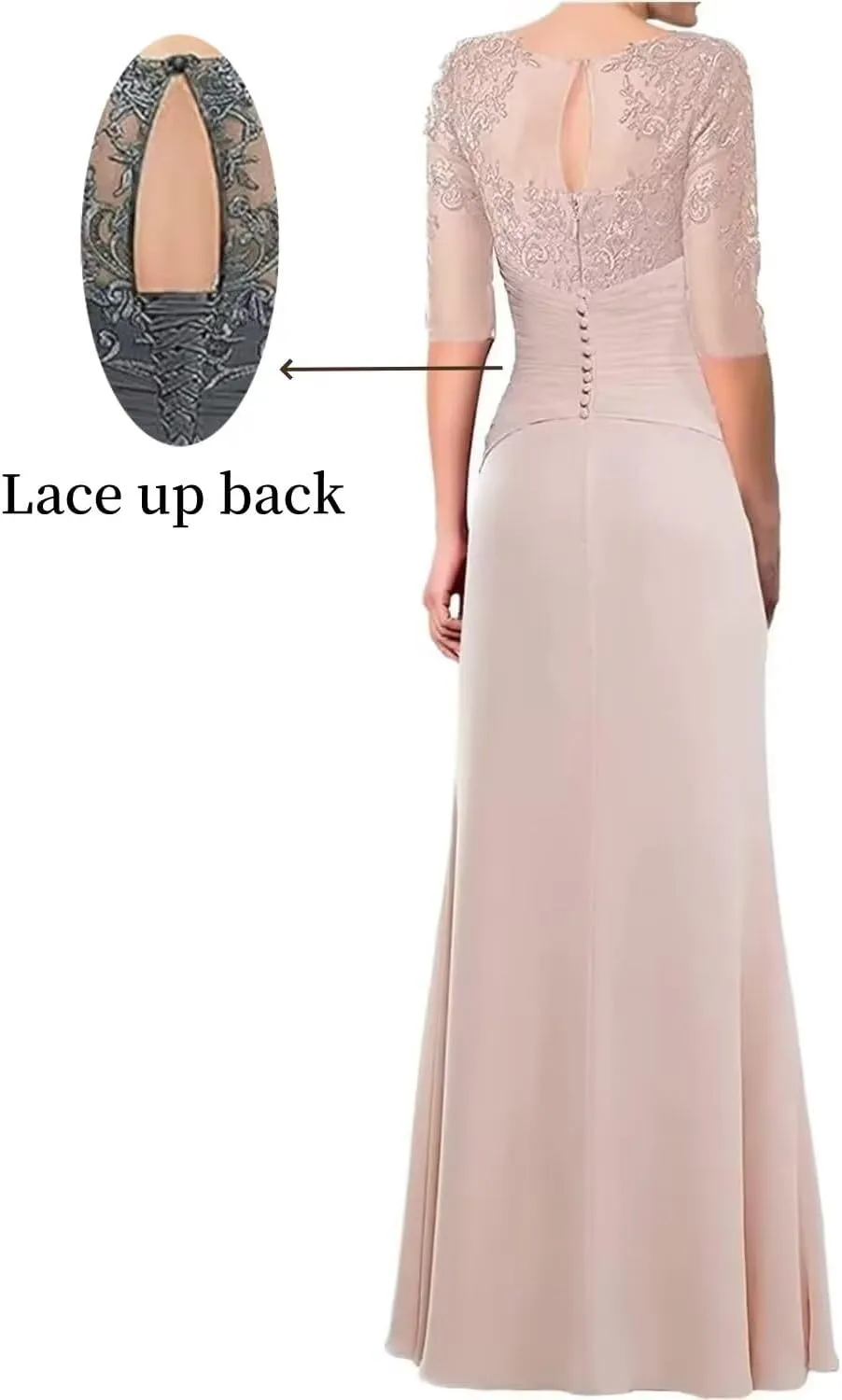 Sileb Mother of The Bride Dresses for Women Scoop Neck Lace Pleated Mother of The Bride Dress for Wedding Half Sleeve