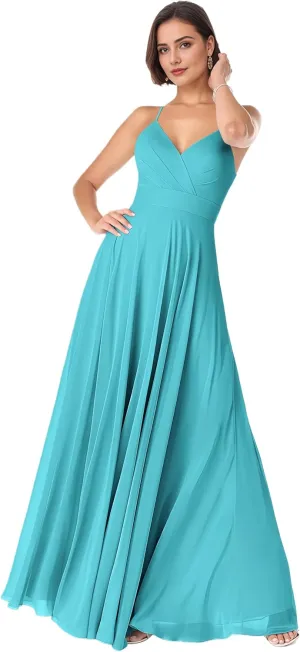Spaghetti Straps Bridesmaid Dresses for Women Chiffon A Line Formal Evening Dresses with Pocket NO137