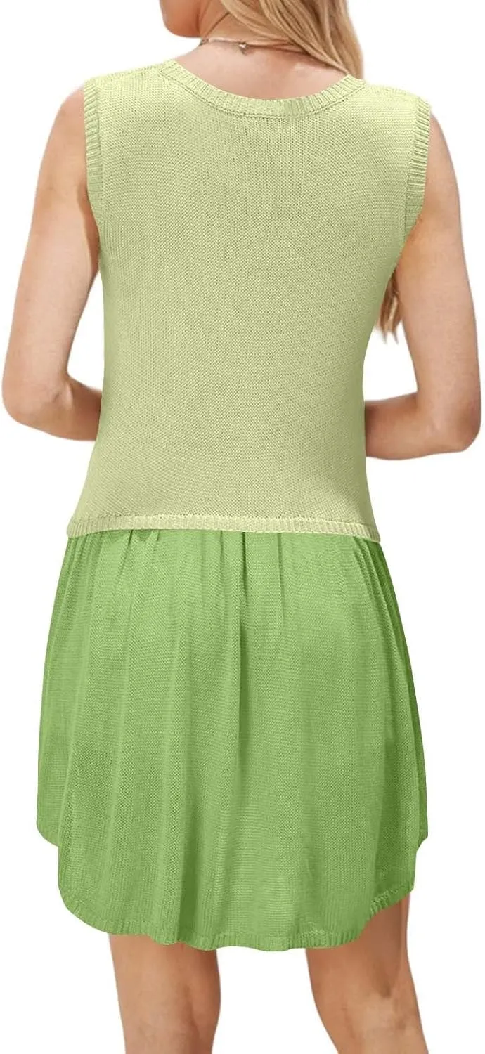Summer Crew Neck Knit Smock Dresses for Women Plus Size Ruffle Mini Beach Dress