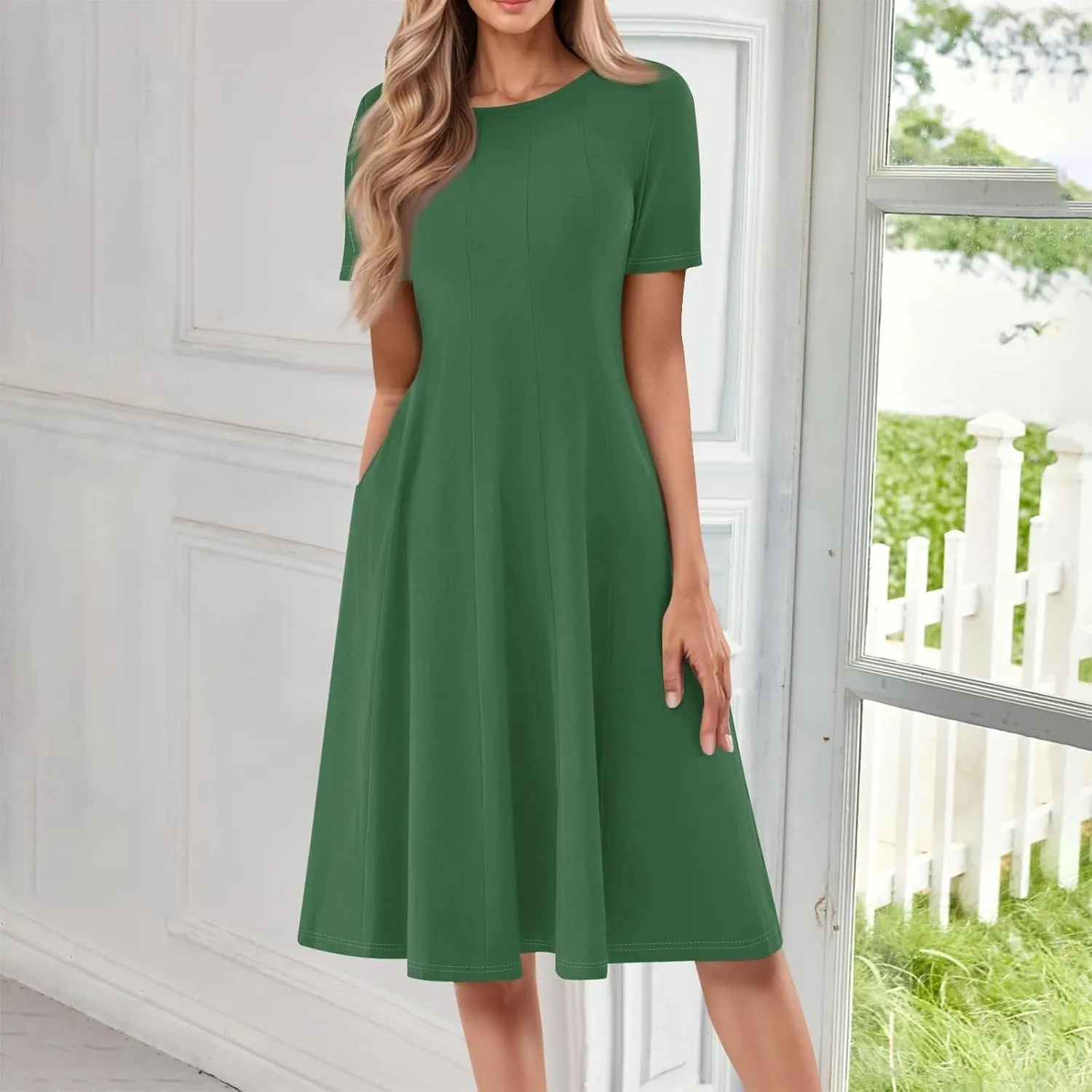 Summer Dresses for Women 2025 Elegant Short Sleeve Midi Dress Casual Plus Size Loose Comfy Flowy Boho Beach Sundress