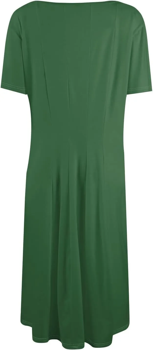 Summer Dresses for Women 2025 Elegant Short Sleeve Midi Dress Casual Plus Size Loose Comfy Flowy Boho Beach Sundress