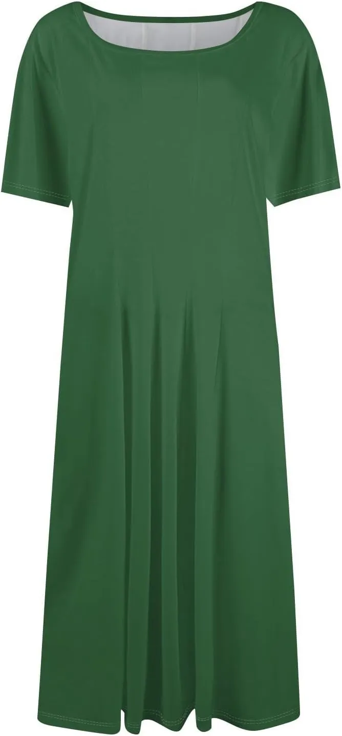 Summer Dresses for Women 2025 Elegant Short Sleeve Midi Dress Casual Plus Size Loose Comfy Flowy Boho Beach Sundress