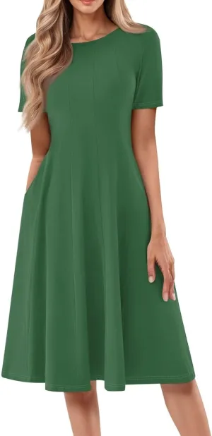 Summer Dresses for Women 2025 Elegant Short Sleeve Midi Dress Casual Plus Size Loose Comfy Flowy Boho Beach Sundress