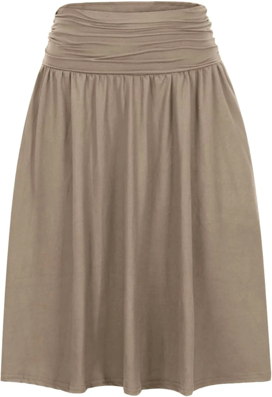Summer Skirts for Women Regular and Plus Size Skirt with Pockets The Knee Length Ruched Flowy Midi Skirt
