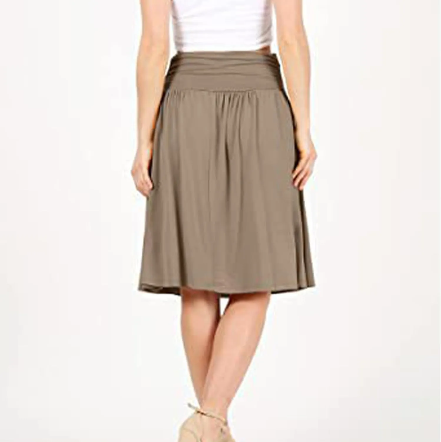 Summer Skirts for Women Regular and Plus Size Skirt with Pockets The Knee Length Ruched Flowy Midi Skirt