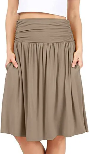 Summer Skirts for Women Regular and Plus Size Skirt with Pockets The Knee Length Ruched Flowy Midi Skirt