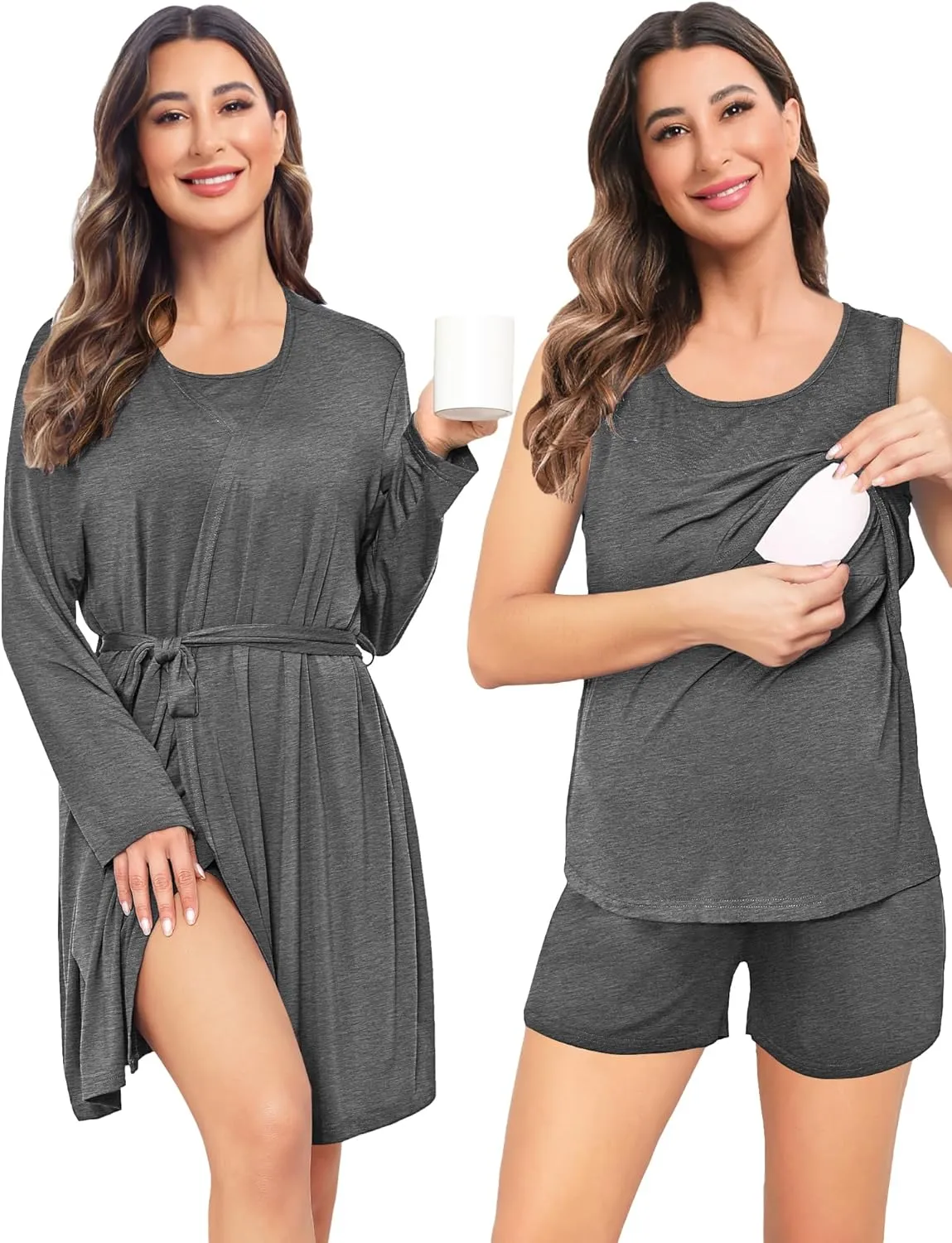 SWOMOG Maternity Nursing Robe Set 3 PCS Postpartum Pajamas Women Breastfeeding Pregnancy Hospital Labor Delivery Pjs