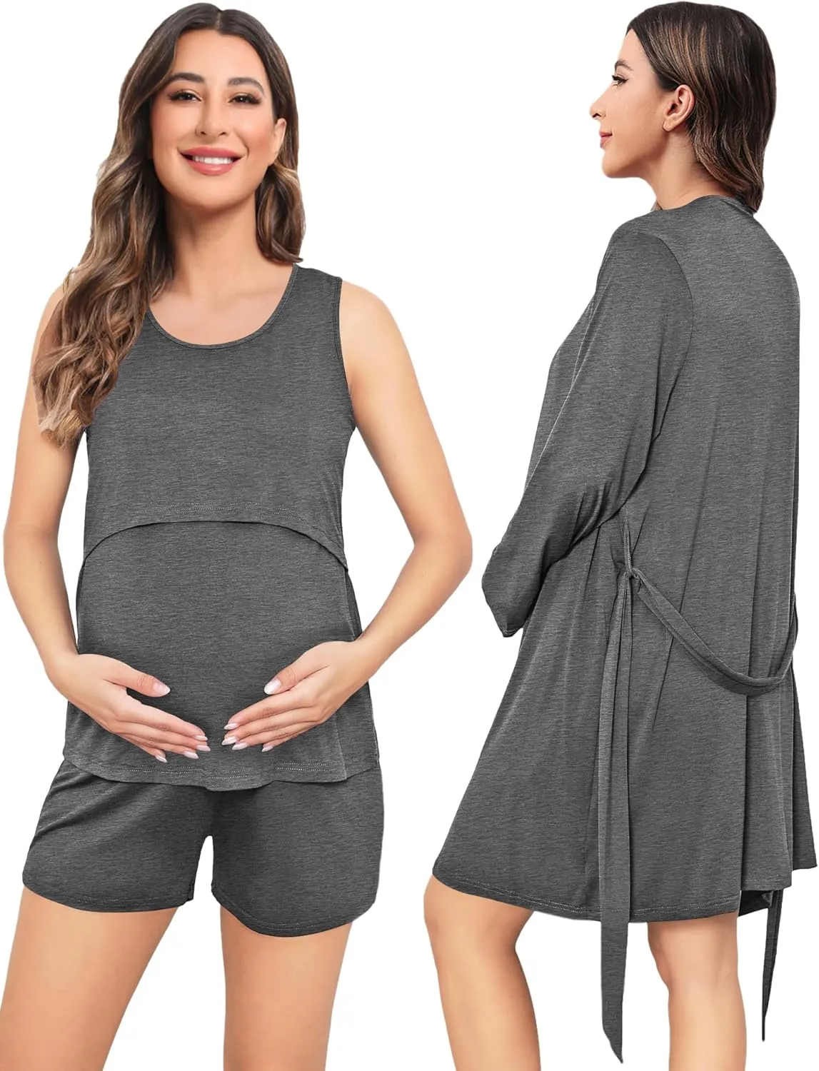 SWOMOG Maternity Nursing Robe Set 3 PCS Postpartum Pajamas Women Breastfeeding Pregnancy Hospital Labor Delivery Pjs