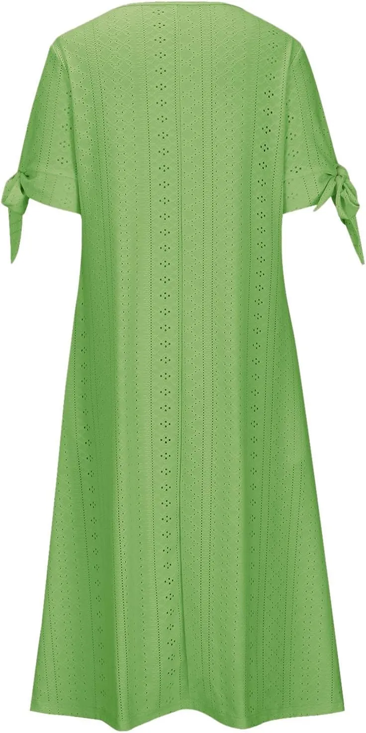TANGNADE Summer Maxi Dresses for Women 2025 Plus Size Short Sleeve Eyelet Tshirts Dress Long Beach Sundress Wedding Guest
