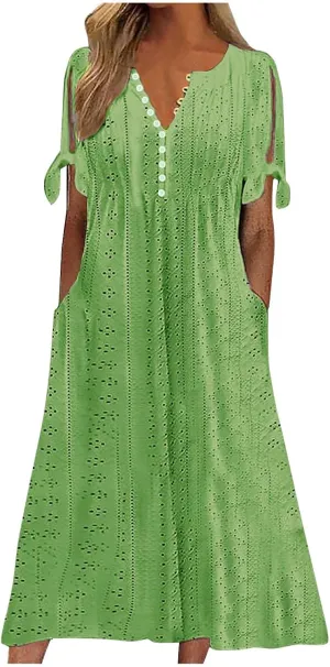 TANGNADE Summer Maxi Dresses for Women 2025 Plus Size Short Sleeve Eyelet Tshirts Dress Long Beach Sundress Wedding Guest