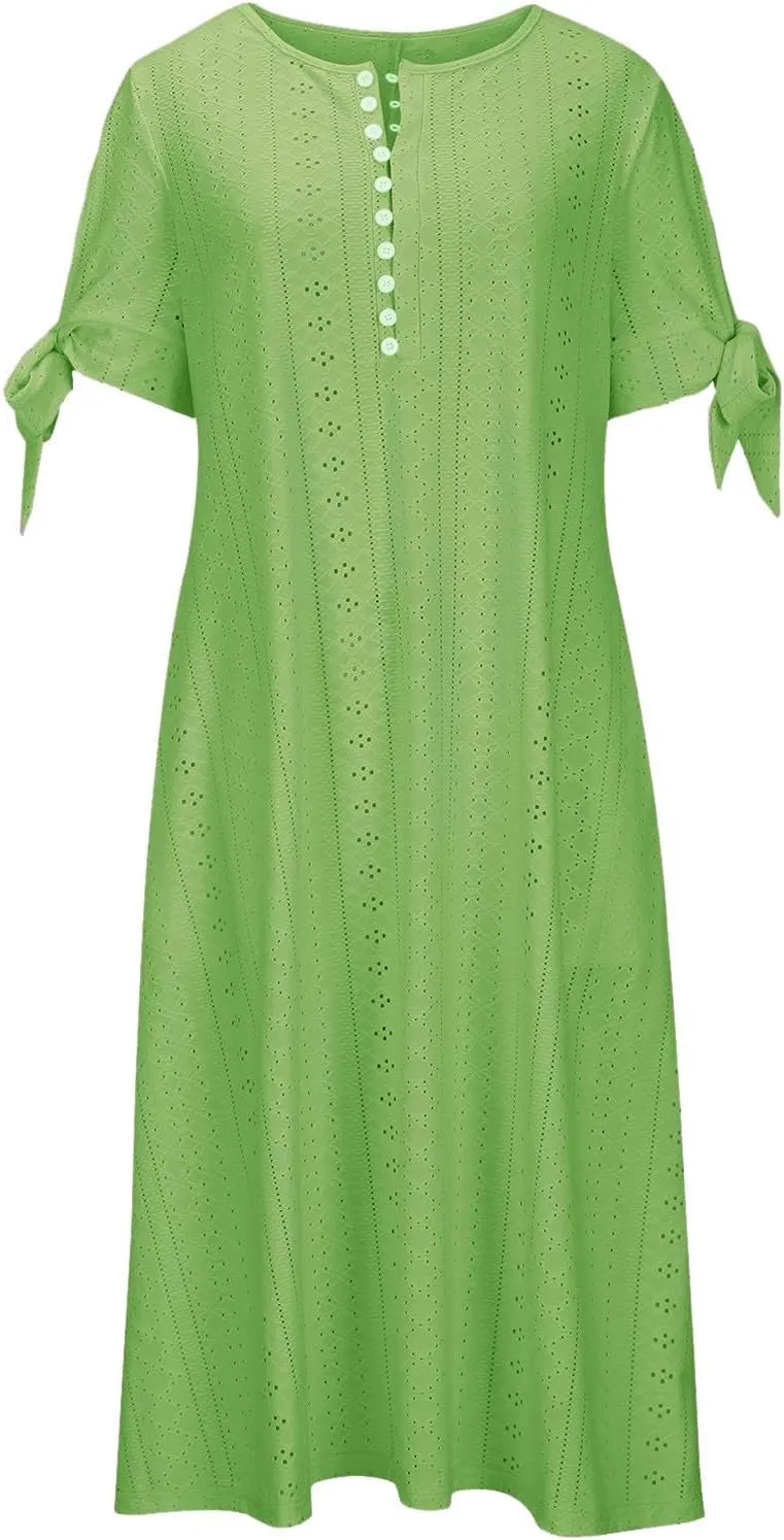 TANGNADE Summer Maxi Dresses for Women 2025 Plus Size Short Sleeve Eyelet Tshirts Dress Long Beach Sundress Wedding Guest