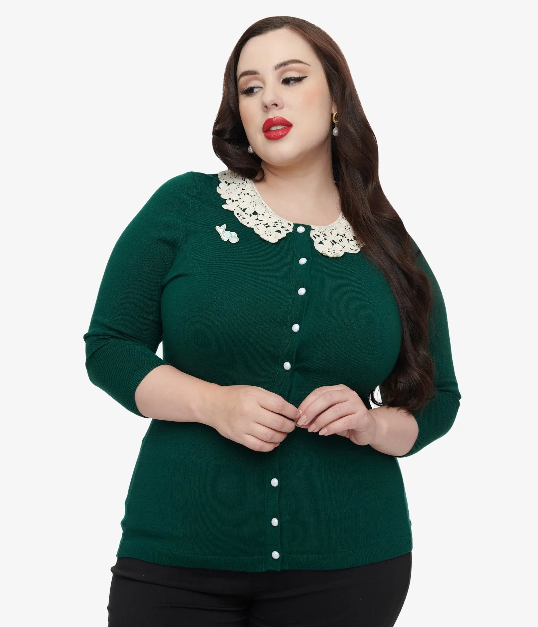 The Golden Girls x Unique Vintage Plus Size Green & White Lace Sophia Bookworm Cardigan
