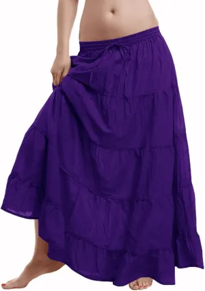 themilestocks Women Cotton 5 Tiered Maxi Skirt Long Summer Mopping Dress Ankle-Length Elastic Pleated Retro Beach