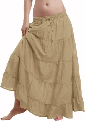 themilestocks Women Cotton 5 Tiered Maxi Skirt Long Summer Mopping Dress Ankle-Length Elastic Pleated Retro Beach