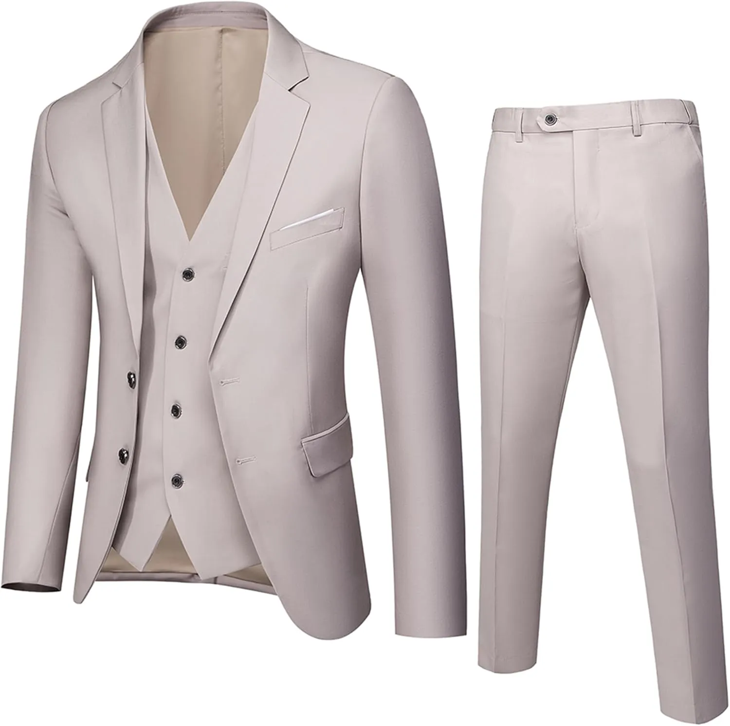 UNINUKOO Men Suits Slim Fit Dress 3 Piece 2 Button Wedding Formal Business Tuxedo Suit Jacket Pants Vest Set