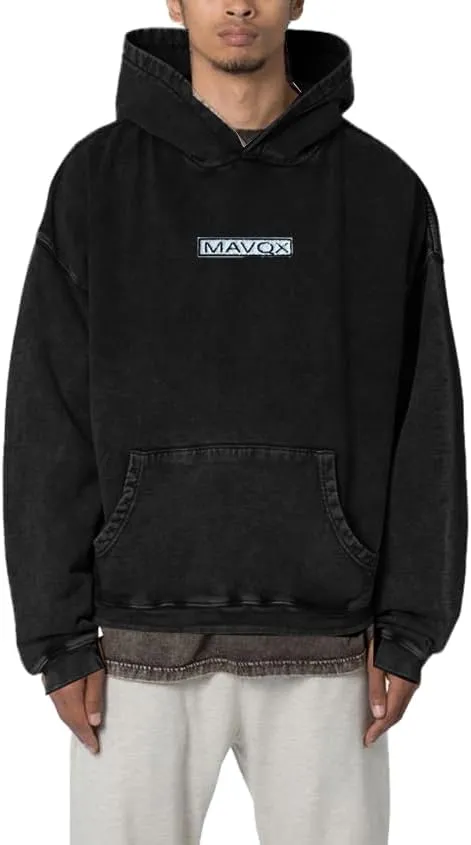 UNISEX Pullover Oversized Acid Wash Hoodie Heavyweight Athletic Vintage Sweatshirt Streetwear with Towel embroidery
